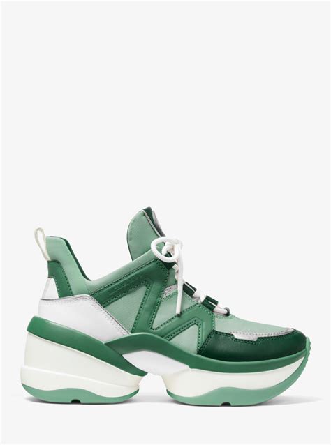 michael michael kors olympia canvas and tri color leather trainer|Michael Michael Kors Olympia Trainer Sneaker .